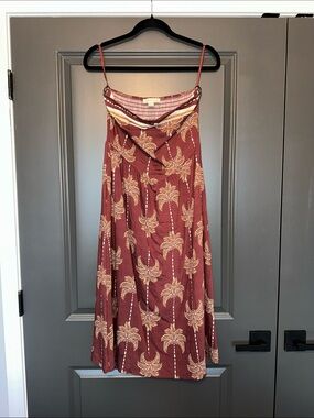 Monteau Rust Palm-Print Spaghetti-Strap Midi Dress